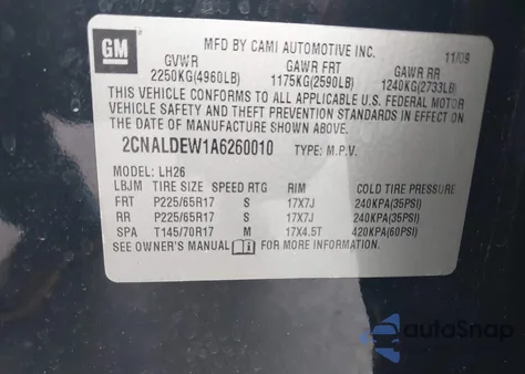 2010 Chevrolet Equinox Lt z USA, uszkodzony, nr VIN 2CNALDEW1A6260010